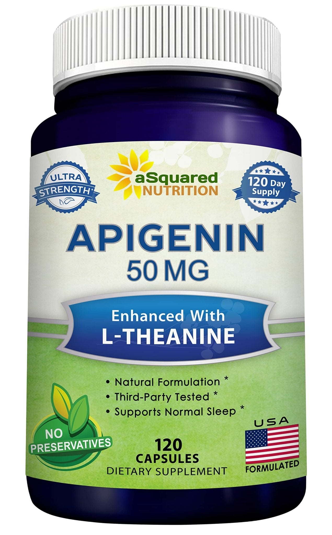 aSquared Nutrition Apigenin 50mg & L-Theanine 200mg - 120 Capsules - Apigenin Supplement Pills for Sleep and Relaxation - PrimeBioHealth - canada supplements