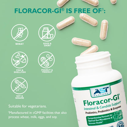 AST Enzymes Floracor - Supports Gut & Intestinal Health - Premium Probiotic, Prebiotic and Enzyme Formula - 60 Vegetarian Capsules - PrimeBioHealth - canada supplements