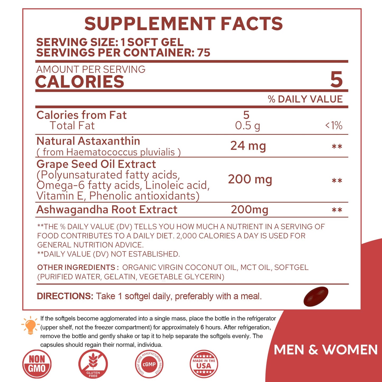 Astaxanthin Supplements 24mg, 5 Month Supply - Coconut MCT Oil, Fresh Microalgae Source w/Grape Seed Oil, Ashwagandha - Antioxidants for Healthy Skin, Eyes, Aging - Non-GMO & Gluten Free, 150 Softgels - PrimeBioHealth - canada supplements