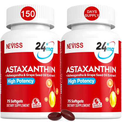 Astaxanthin Supplements 24mg, 5 Month Supply - Coconut MCT Oil, Fresh Microalgae Source w/Grape Seed Oil, Ashwagandha - Antioxidants for Healthy Skin, Eyes, Aging - Non-GMO & Gluten Free, 150 Softgels - PrimeBioHealth - canada supplements