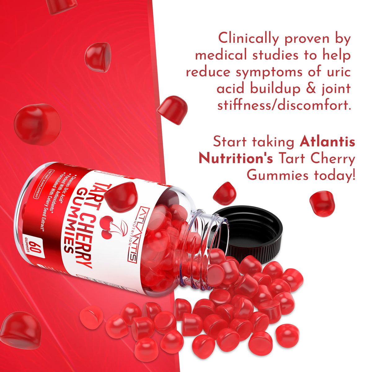 Atlantis Nutrition Tart Cherry Gummies with Celery Seed Extract - Advanced Uric Acid Cleanse for Immediate Relief | Joint Relief & Recovery - PrimeBioHealth - canada supplements