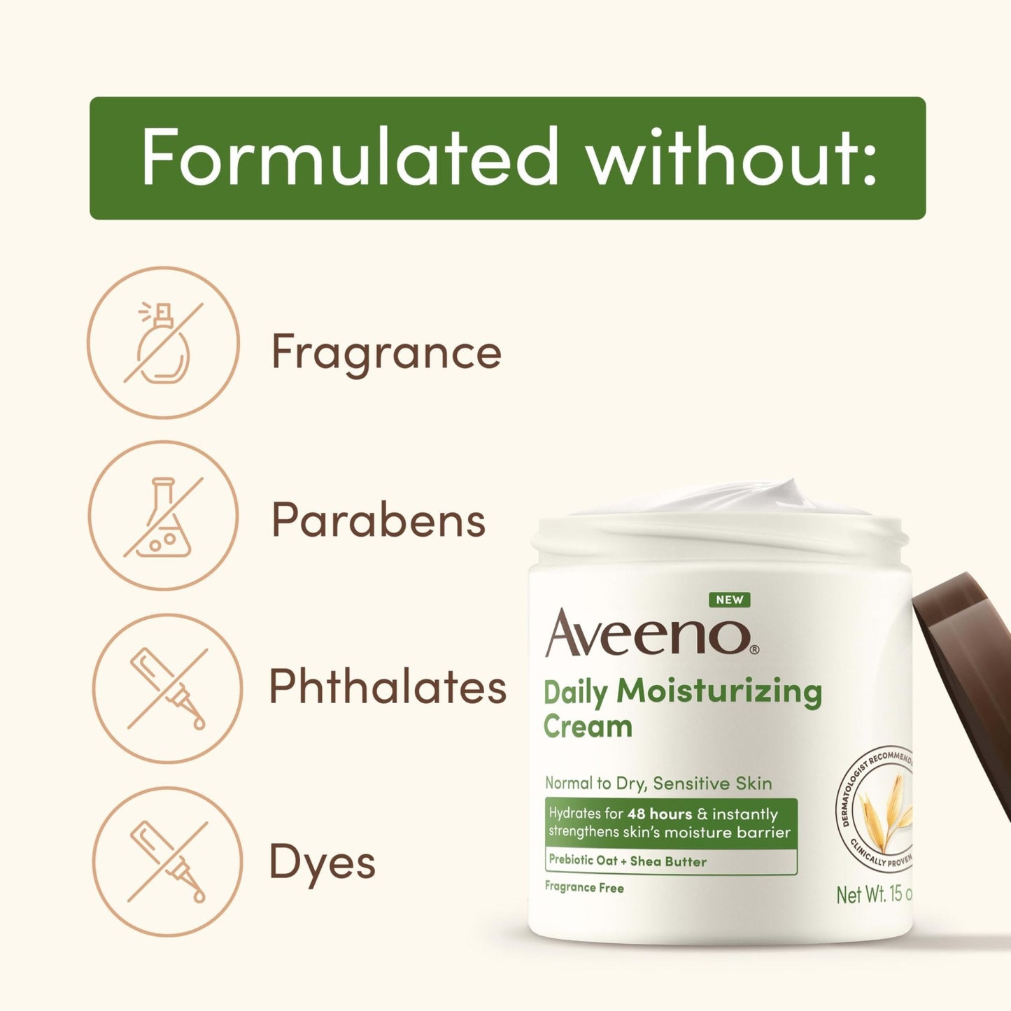 Aveeno Daily Moisturizing Cream with Prebiotic Oat & Shea Butter for Body, Face & Hands Moisturizer Cream - PrimeBioHealth - canada supplements