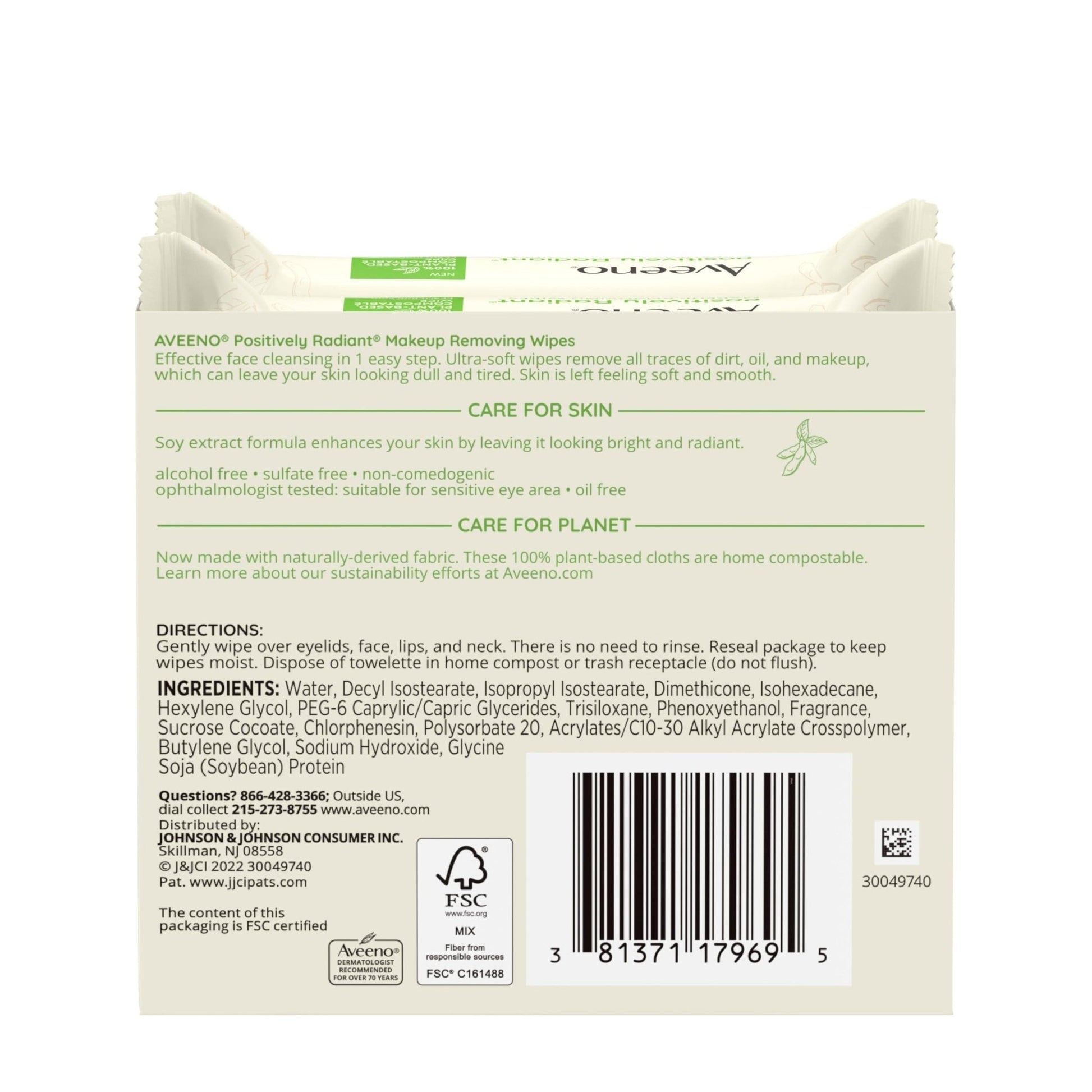 Aveeno Positively Radiant Makeup Remover Wipes, Oil Free, Alcohol Free, Non-Comedogenic Facial Cleansing Wipes, Gentle Face Wipes for Sensitive Skin - PrimeBioHealth - canada supplements