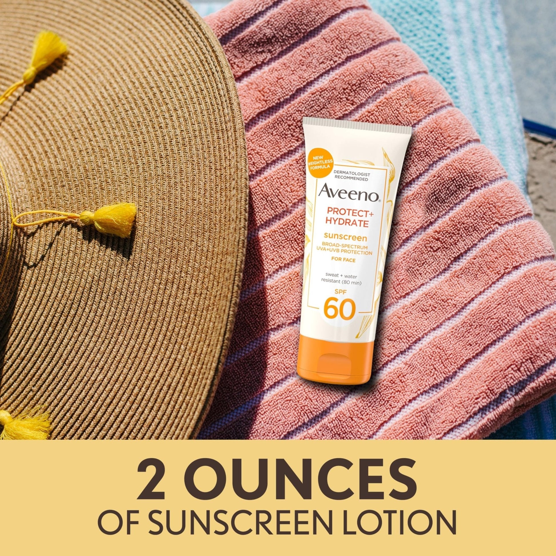 Aveeno Protect + Hydrate Face Sunscreen, SPF 60 Broad Spectrum, for Sensitive Skin, Travel Size, Water Resistant - PrimeBioHealth - canada supplements