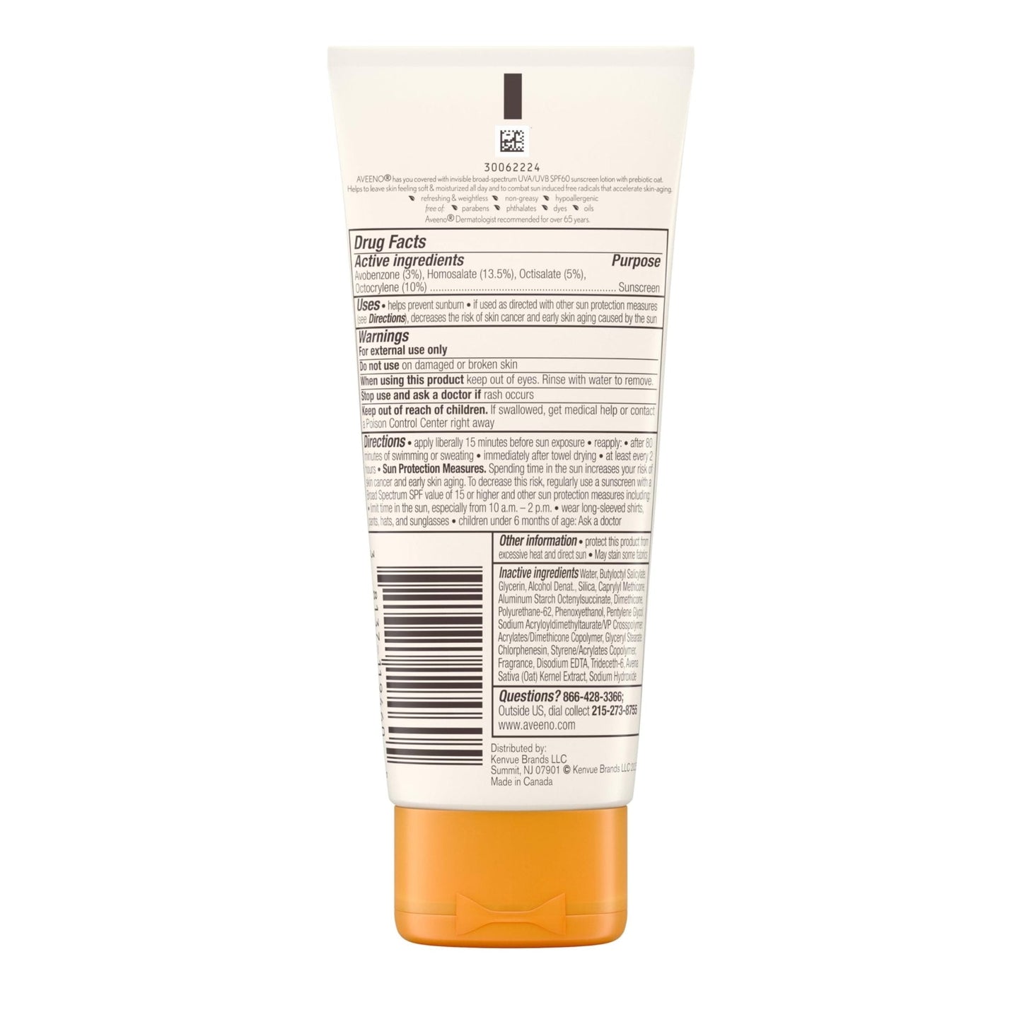 Aveeno Protect + Hydrate Moisturizing Body Sunscreen Lotion with Broad Spectrum SPF 60 & Prebiotic Oat, Weightless & Refreshing Feel - PrimeBioHealth - canada supplements