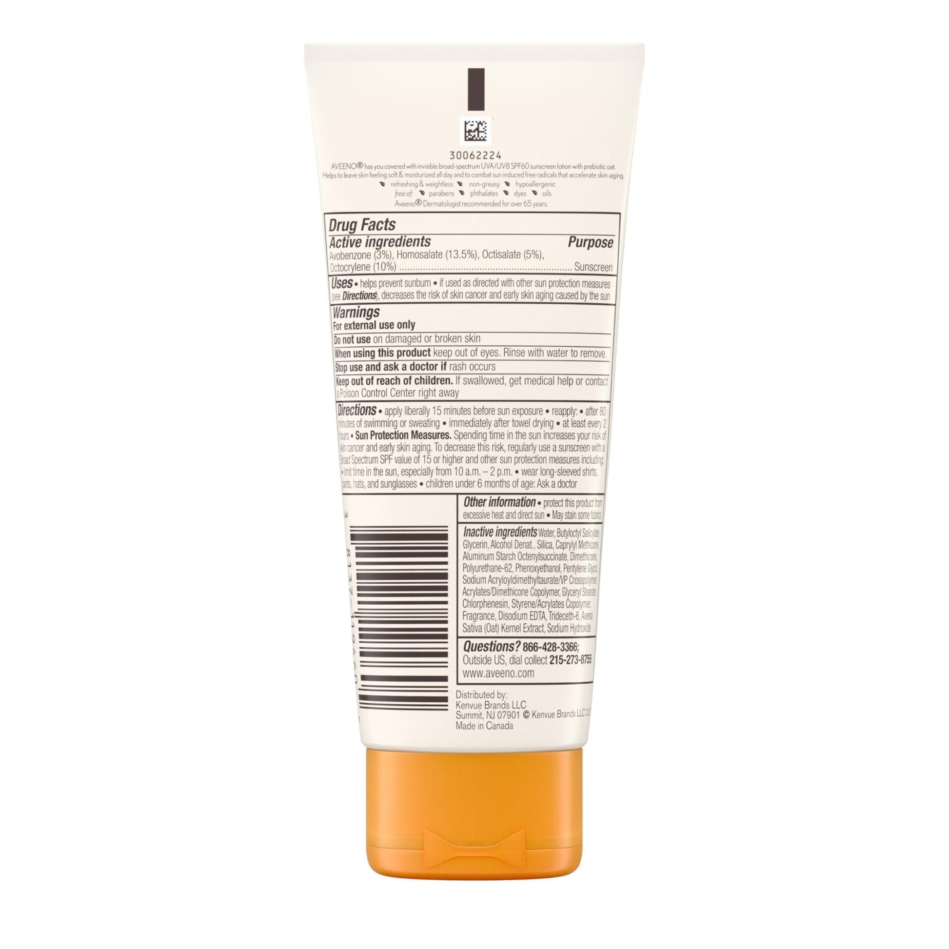Aveeno Protect + Hydrate Moisturizing Body Sunscreen Lotion with Broad Spectrum SPF 60 & Prebiotic Oat, Weightless & Refreshing Feel - PrimeBioHealth - canada supplements