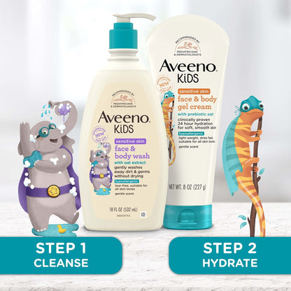 Aveeno Sensitive Skin Face & Body Gel Cream for Kids with Prebiotic Oat, Clinically Proven 24 Hour Hydration for Soft Skin - PrimeBioHealth - canada supplements
