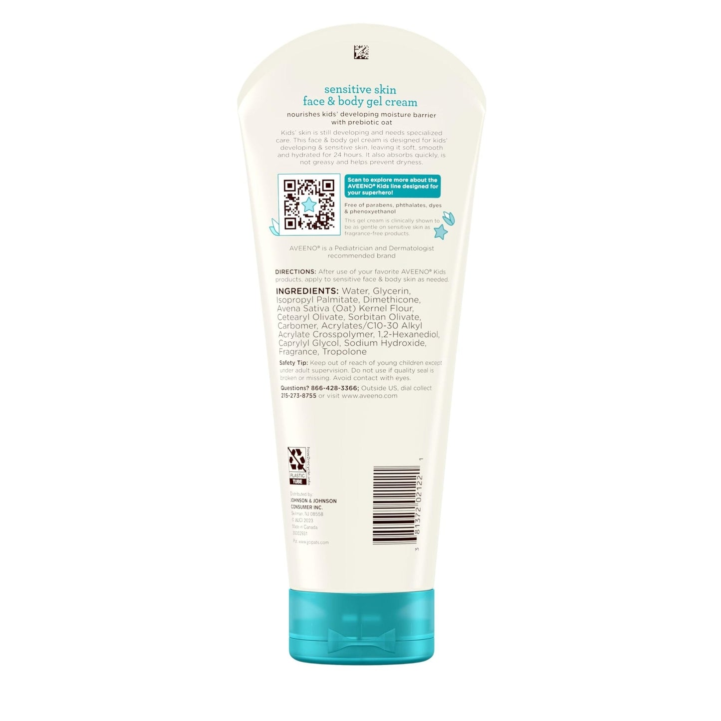 Aveeno Sensitive Skin Face & Body Gel Cream for Kids with Prebiotic Oat, Clinically Proven 24 Hour Hydration for Soft Skin - PrimeBioHealth - canada supplements