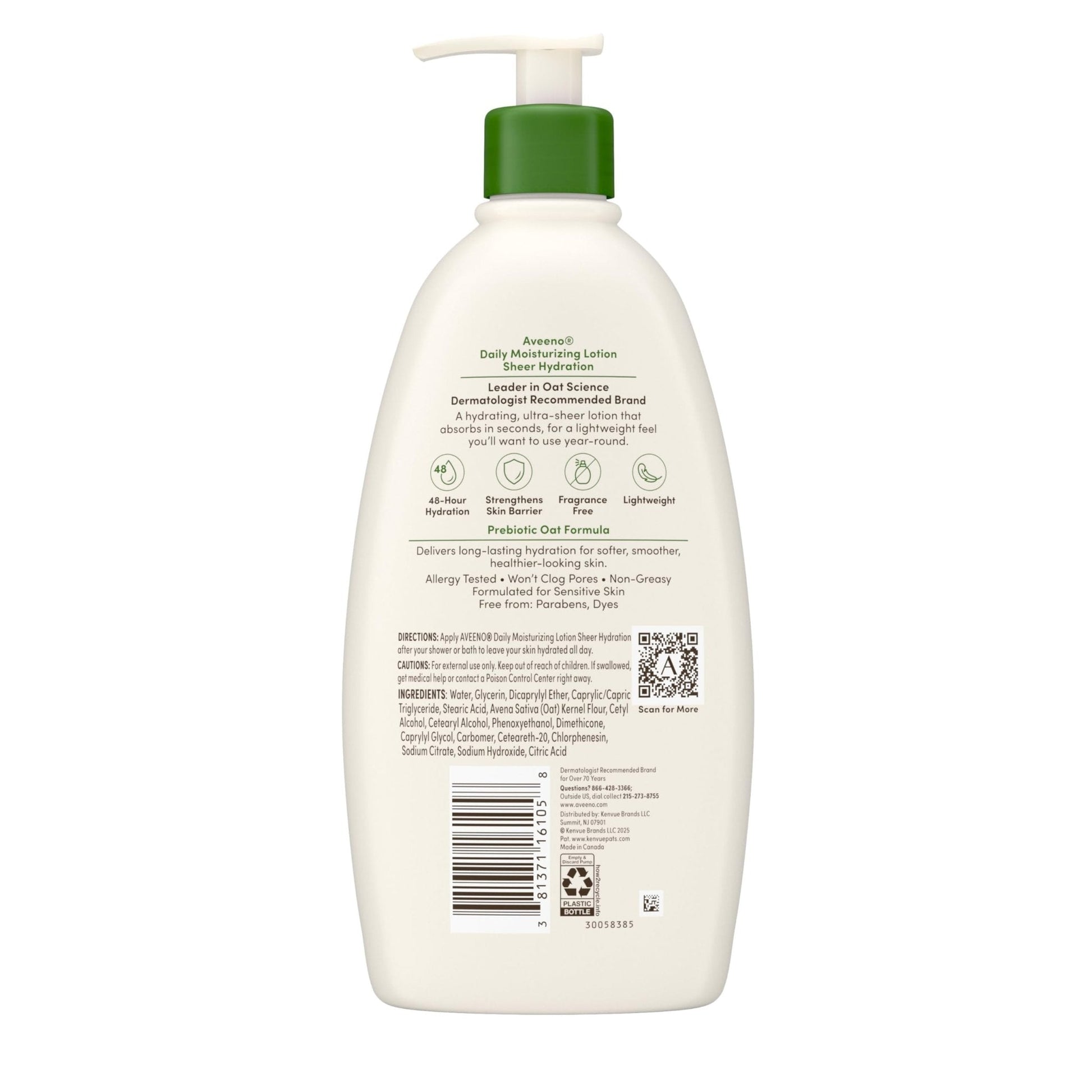 Aveeno Sheer Hydration Fragrance-Free Daily Moisturizing Lotion with Prebiotic Oat for Dry Skin, Lightweight - PrimeBioHealth - canada supplements