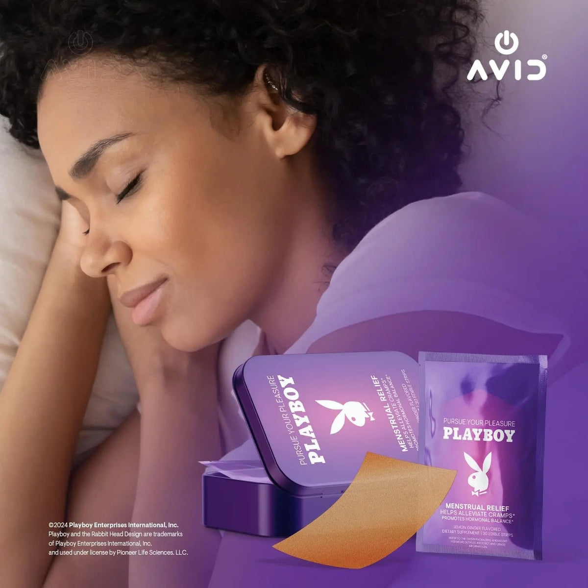 AVID Playboy - Menstrual Relief PMS Oral Strips (30 Edible Strips) Fast Dissolving PMS Cramp Relief & Hormonal Balance Strips for Women - Lemon Ginger Flavored Multi-Benefit PMS Supplement for Women - PrimeBioHealth - canada supplements
