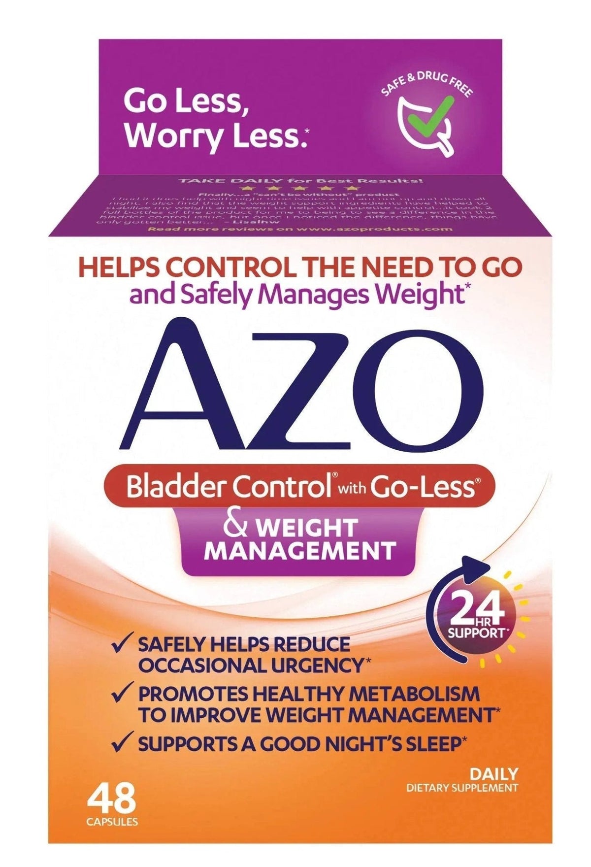 AZO Bladder Control with Go-Less® & Weight Management Dietary Supplement & Dual Protection | Urinary + Vaginal Support* - PrimeBioHealth - canada supplements