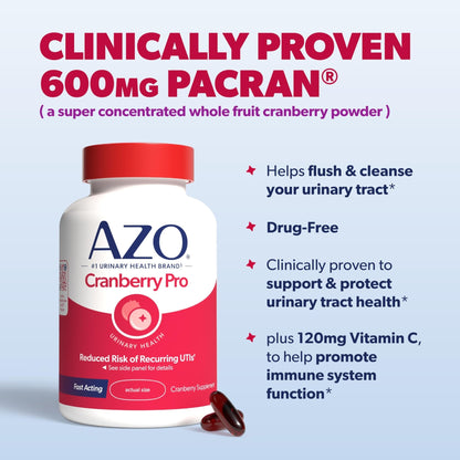 AZO Cranberry Pro, Cranberry Pills for Women & Men, 600mg Pacran, Made with Concentrated Whole Fruit Cranberry Powder to Help Cleanse and Protect The Urinary Tract - PrimeBioHealth - canada supplements