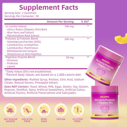 BAKAKOUL Feminine Probiotics Gummies for Women, Vaginal Probiotics with Slippery Elm,Prebiotics & Probiotics Supports pH Balance,Immune Health, Vegan - PrimeBioHealth - canada supplements