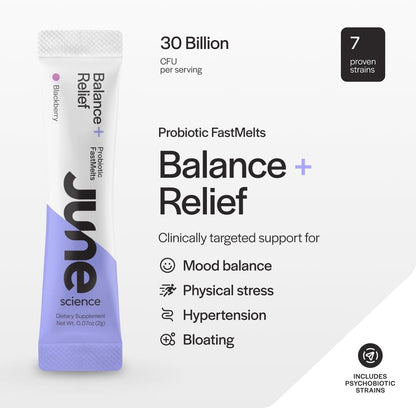 Balance + Relief | Fast Melt Pre + Probiotic for Mood & Stress - BlackBerry Flavor, 30 Powder Sachets - PrimeBioHealth - canada supplements