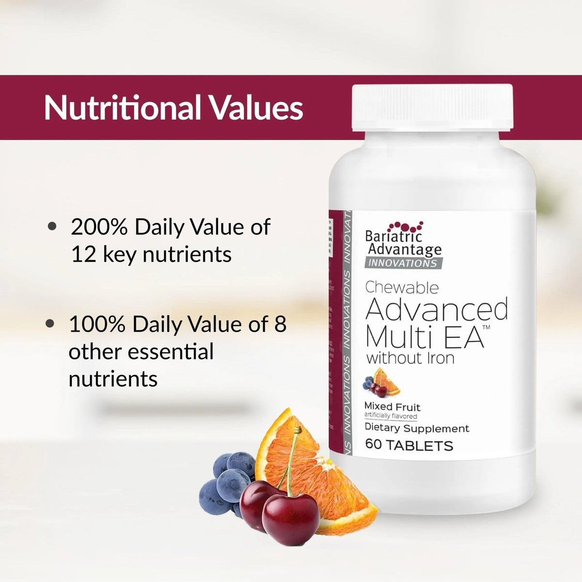 Bariatric Advantage Chewable Advanced Multi EA Without Iron - High Potency Daily Multivitamin - for Bariatric Surgery Patients Including - PrimeBioHealth - canada supplements