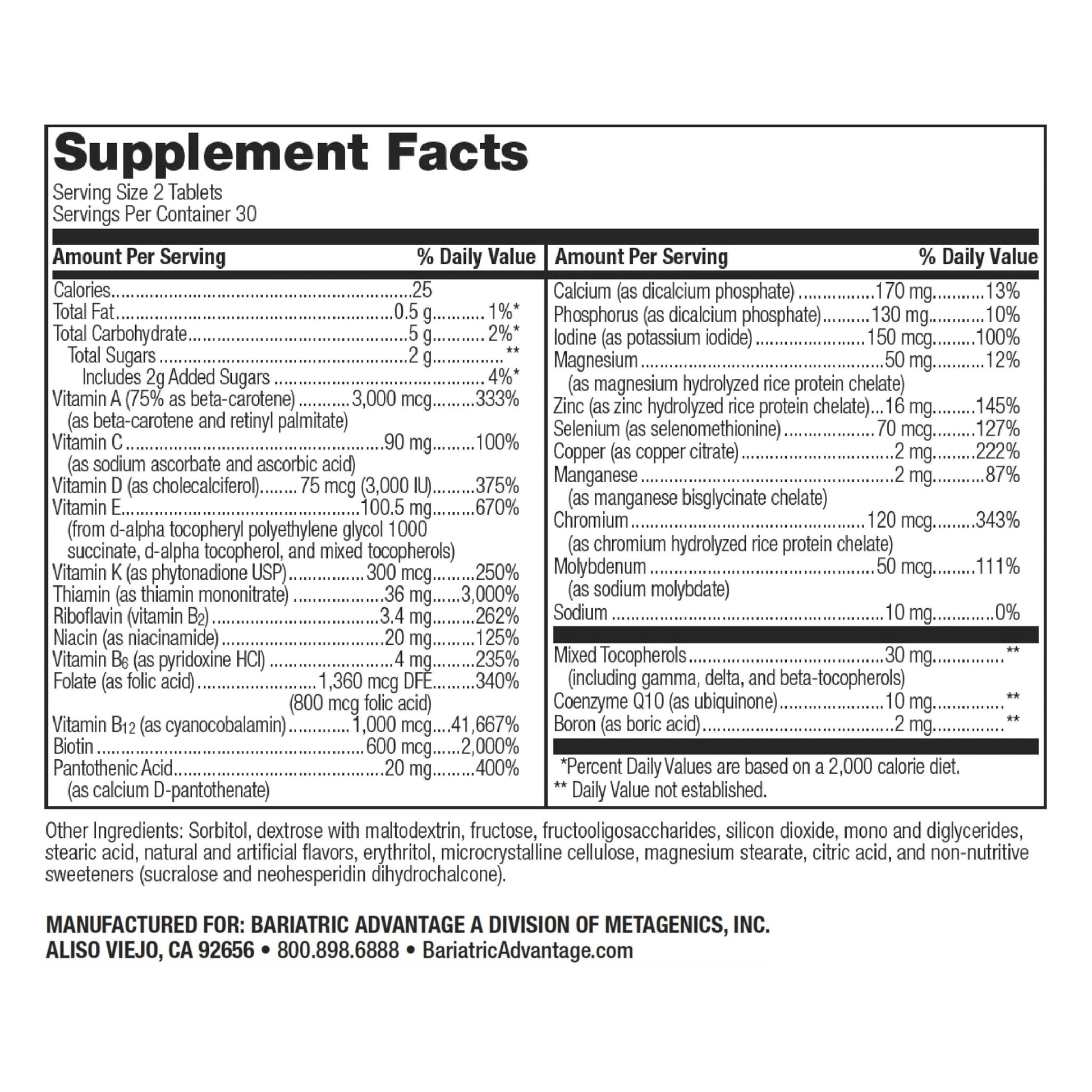 Bariatric Advantage Chewable Advanced Multi EA Without Iron - High Potency Daily Multivitamin - for Bariatric Surgery Patients Including - PrimeBioHealth - canada supplements