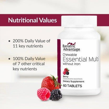 Bariatric Advantage Chewable Essential Multivitamin Without Iron - 200 DV of Key Nutrients - Trace Mineral Support - PrimeBioHealth - canada supplements