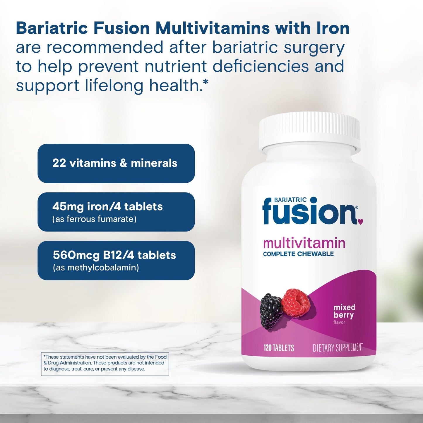Bariatric Fusion Bariatric Multivitamin with Iron Complete Chewable | Mixed Berry | Post Bariatric Vitamins for Gastric Bypass - PrimeBioHealth - canada supplements