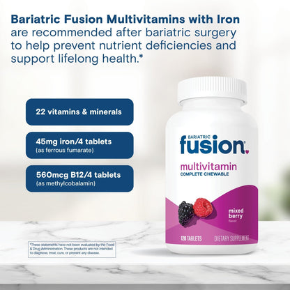 Bariatric Fusion Bariatric Multivitamin with Iron Complete Chewable | Mixed Berry | Post Bariatric Vitamins for Gastric Bypass - PrimeBioHealth - canada supplements