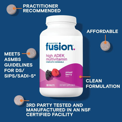 Bariatric Fusion Chewable Multivitamin with High ADEK Vitamins | Multi for Duodenal Switch Patients | Mixed Berry Flavored Tablets | - PrimeBioHealth - canada supplements