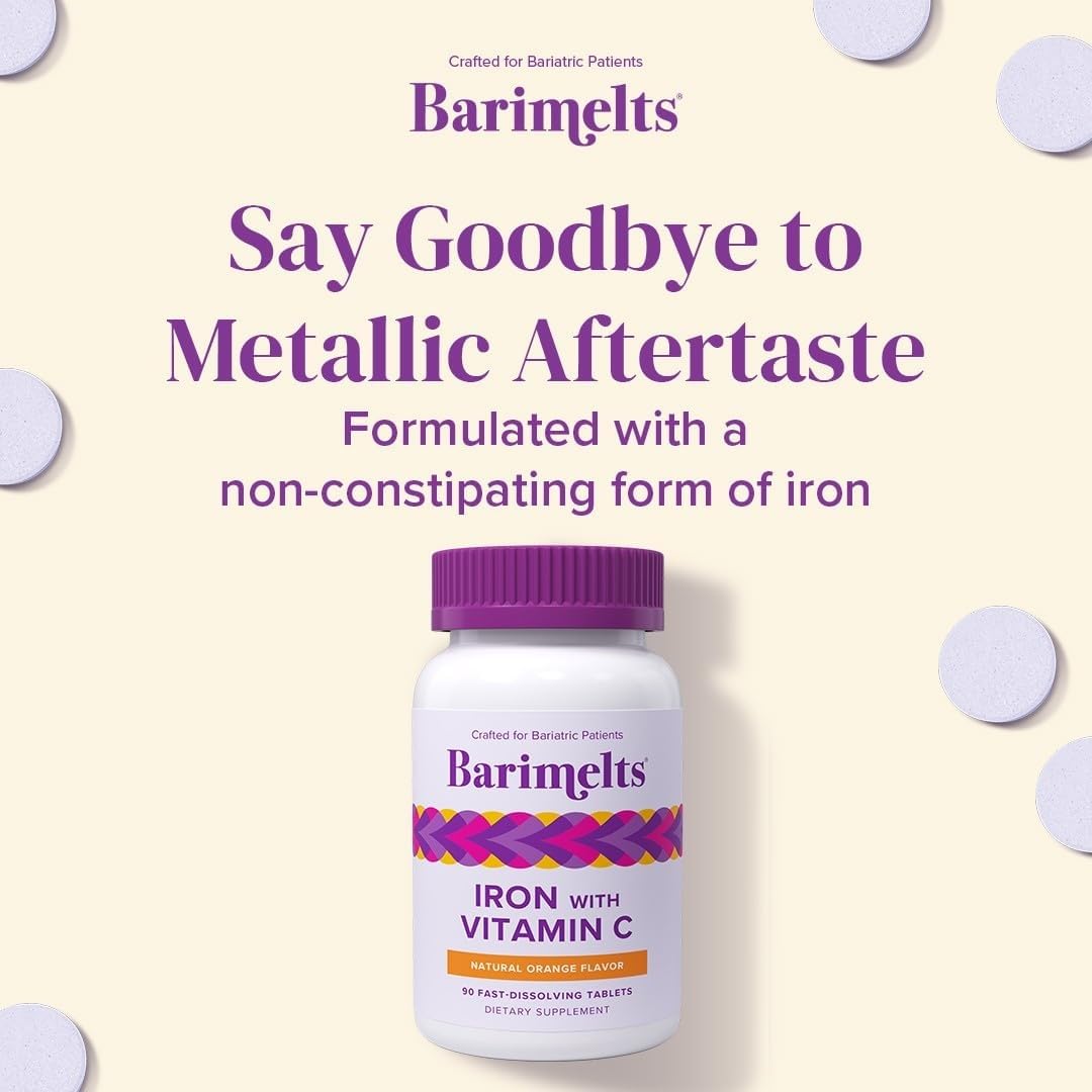Barimelts Iron with Vitamin C, 90 Fast-Dissolving Tablets (1-Month Supply), Sugar-Free Bariatric Iron Supplement for Women, Natural Orange Flavor - PrimeBioHealth - canada supplements