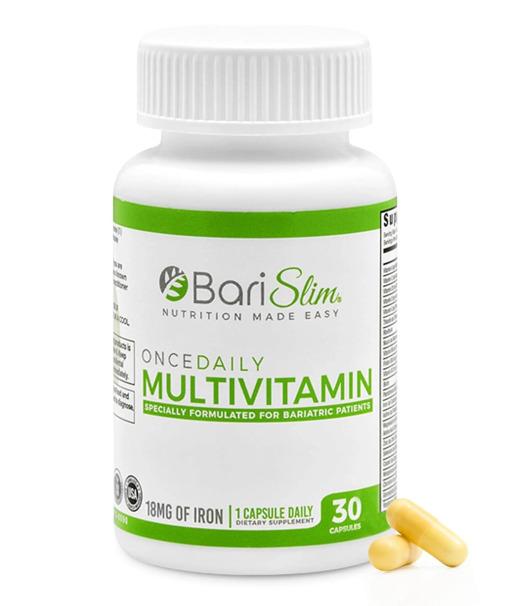 BariSlim Once Daily Bariatric Multivitamin Capsule - 18mg of Iron - Bariatric Vitamin & Supplement for Post Surgery Including Gastric Bypass - PrimeBioHealth - canada supplements