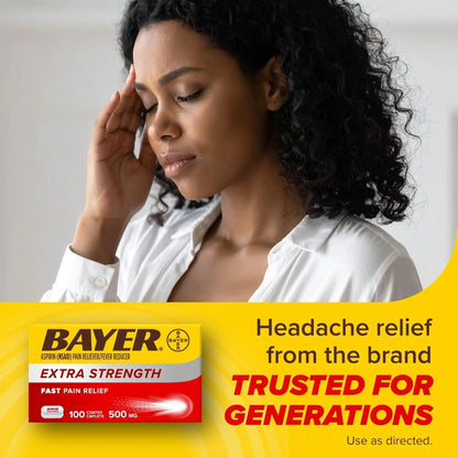 Bayer Aspirin Extra Strength, Aspirin 500mg, Pain Relief Pills, Fever Reducer and Headache Relief for Adults, 100 ct - PrimeBioHealth - canada supplements