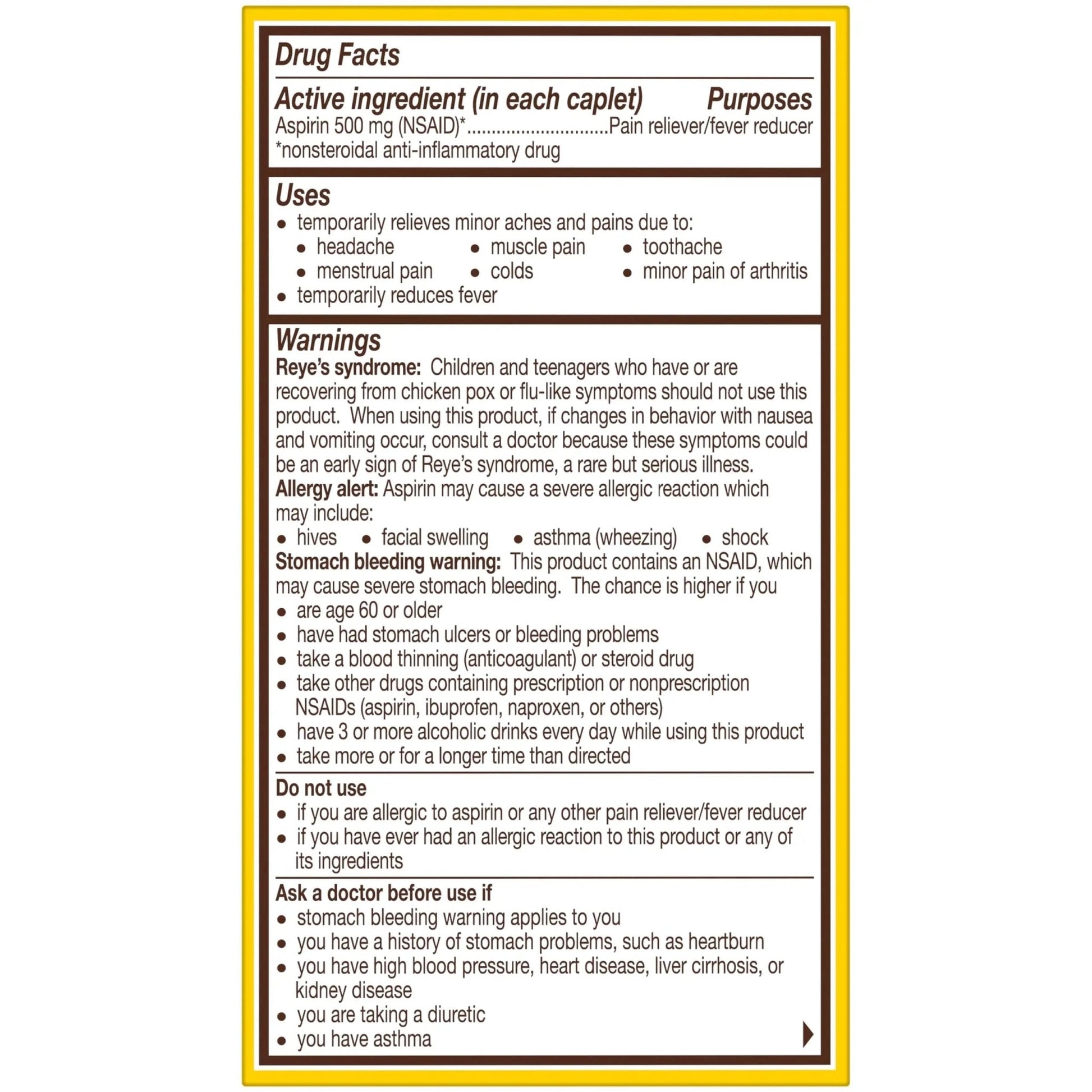 Bayer Aspirin Extra Strength, Aspirin 500mg, Pain Relief Pills, Fever Reducer and Headache Relief for Adults, 100 ct - PrimeBioHealth - canada supplements