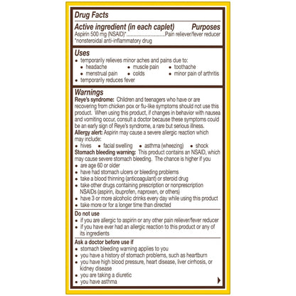 Bayer Aspirin Extra Strength, Aspirin 500mg, Pain Relief Pills, Fever Reducer and Headache Relief for Adults, 100 ct - PrimeBioHealth - canada supplements