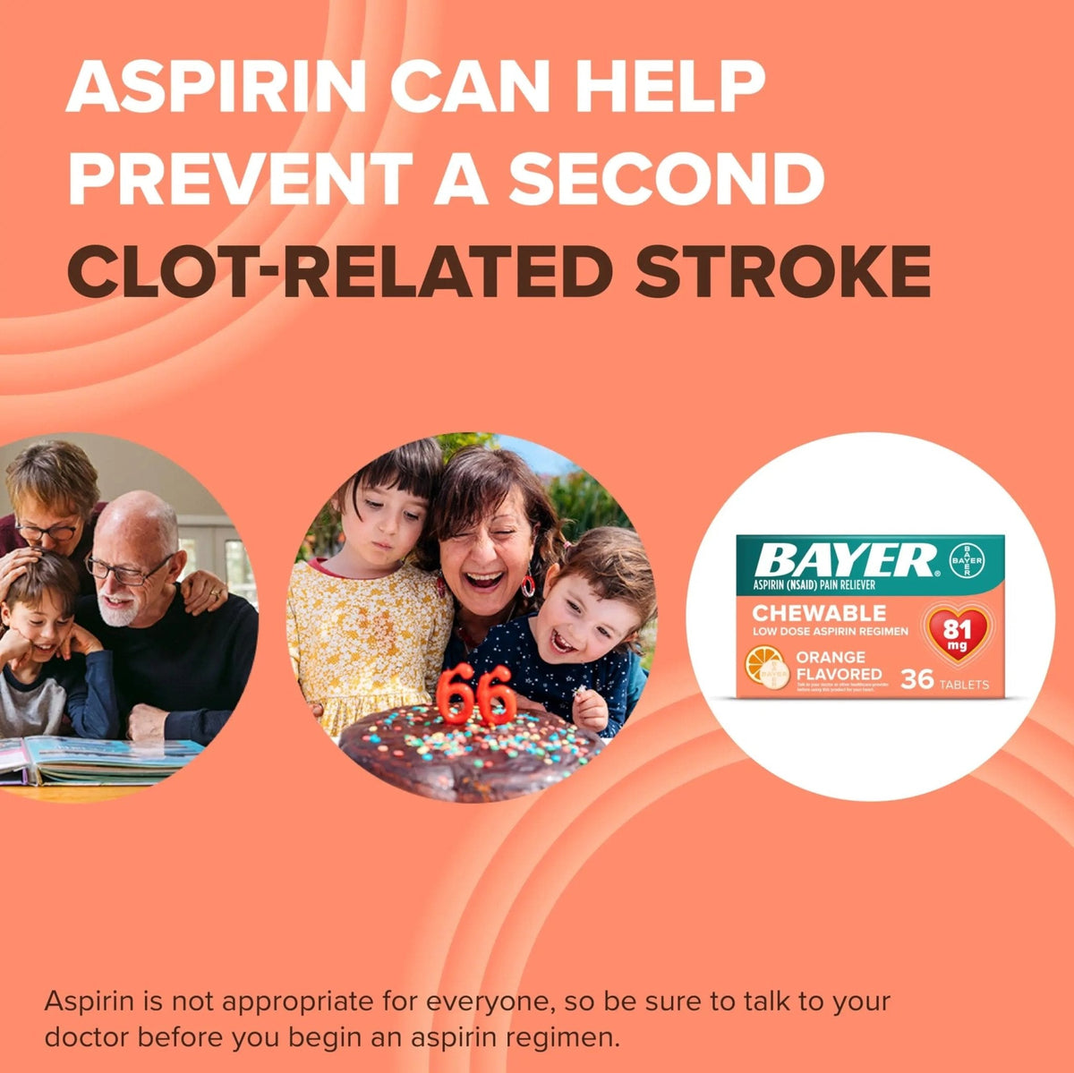 Bayer Aspirin Low Dose 81 mg Chewable Tablets, Pain Reliever, Orange Flavored, 216 Tablets (6 Pack) - PrimeBioHealth - canada supplements