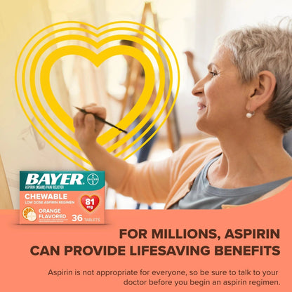Bayer Aspirin Low Dose 81 mg Chewable Tablets, Pain Reliever, Orange Flavored, 216 Tablets (6 Pack) - PrimeBioHealth - canada supplements