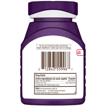 Bayer Extra Strength 500mg Aspirin Plus Caffeine for Powerful Pain Relief, 200 Coated Caplets - PrimeBioHealth - canada supplements