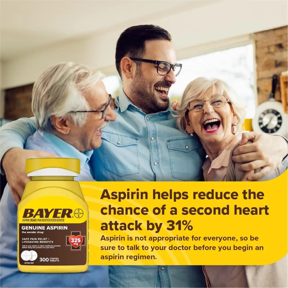 Bayer Genuine Aspirin 325 mg, Coated Tablets for Headache Relief, Multi-Symptom Pain Reliever and Fever Reducer, Pain Relief Tablets for Tooth and Muscle Pain, Backache, 300 Ct - PrimeBioHealth - canada supplements