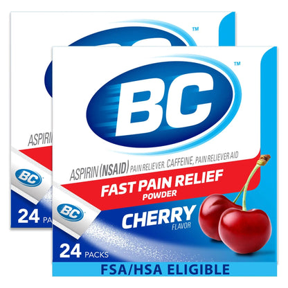 BC Powder Pain Reliever, Cherry Flavor Aspirin Dissolve Packs, 24 Count Powder Packets (2 Pack) - PrimeBioHealth - canada supplements