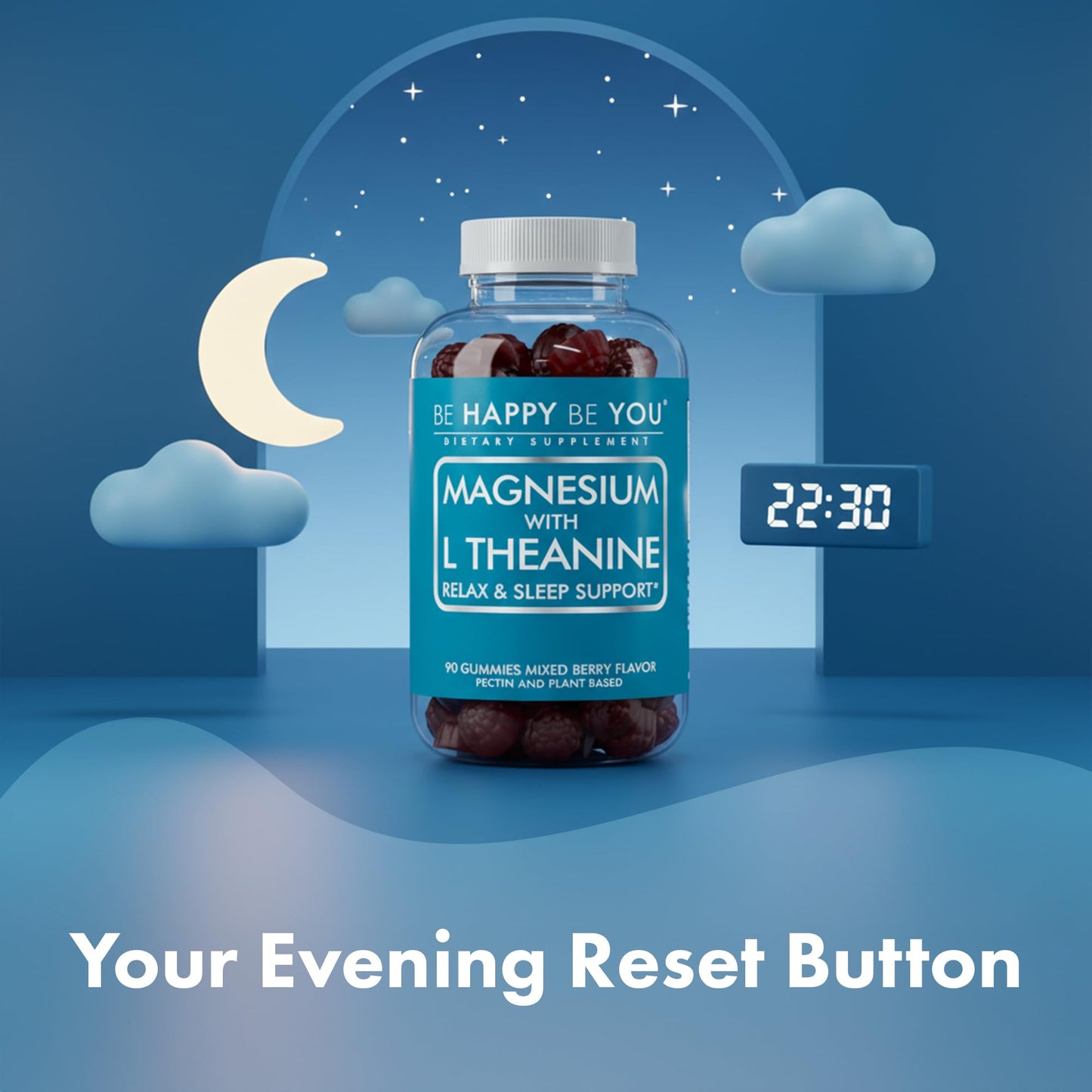 Be Happy Be You Magnesium Glycinate Gummies with L-Theanine – Relaxation & Sleep Support – Vegan, Gelatin-Free, Mixed Berry Flavor - PrimeBioHealth - canada supplements