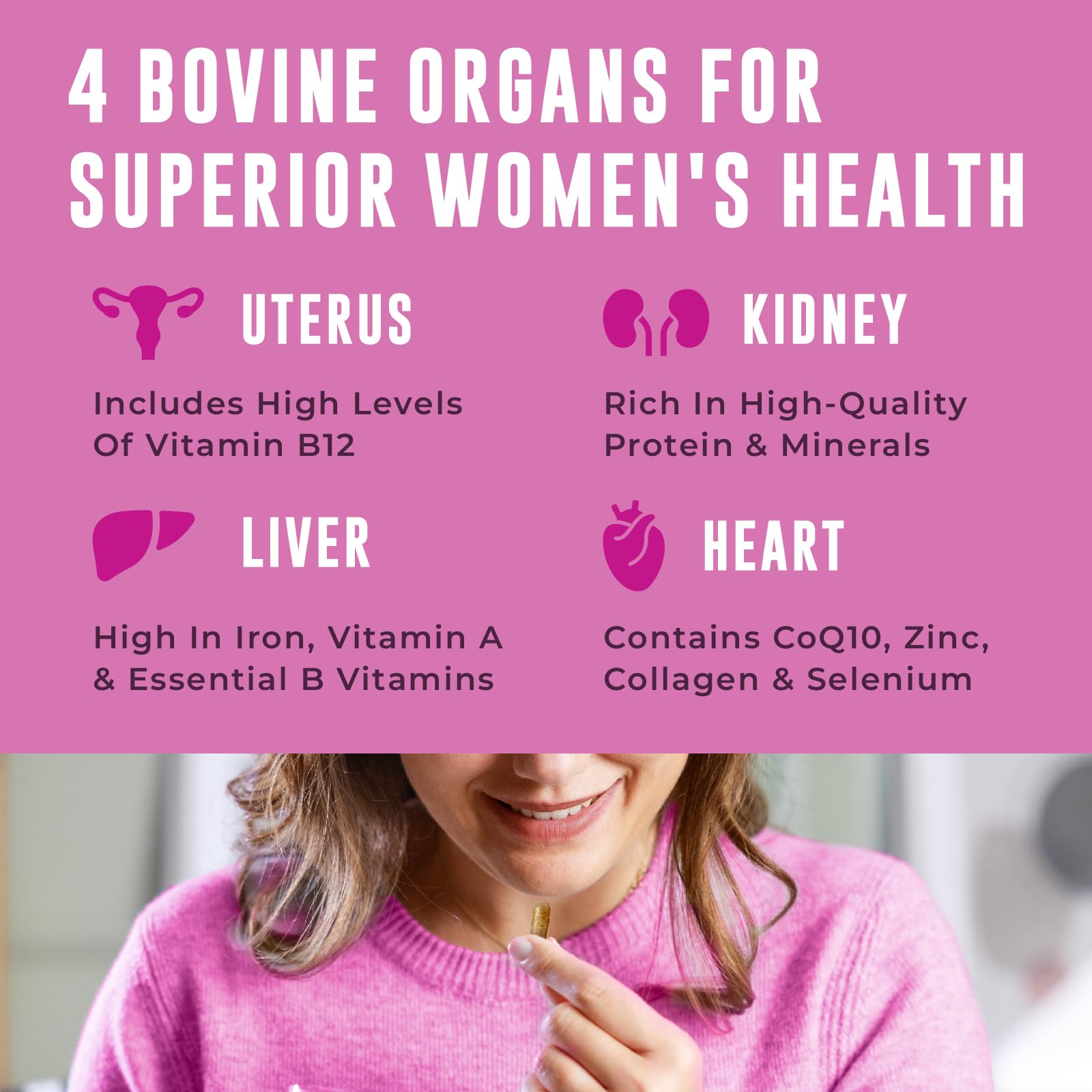 Beef Organ Supplement for Women - Beef Liver, Kidney, Heart and Uterus Tissue, Supports Women's Overall Energy and Health - Pasture Raised in New Zealand - PrimeBioHealth - canada supplements