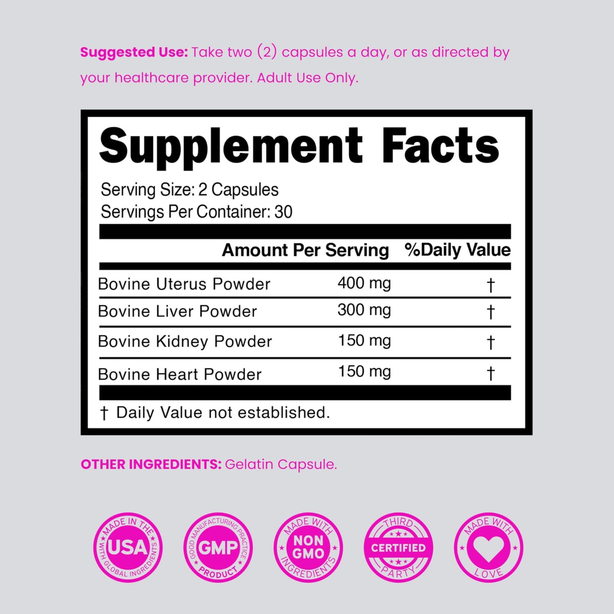 Beef Organ Supplement for Women - Grass Fed Beef Liver, Heart, Kidney & Uterus 1000mg - PrimeBioHealth - canada supplements