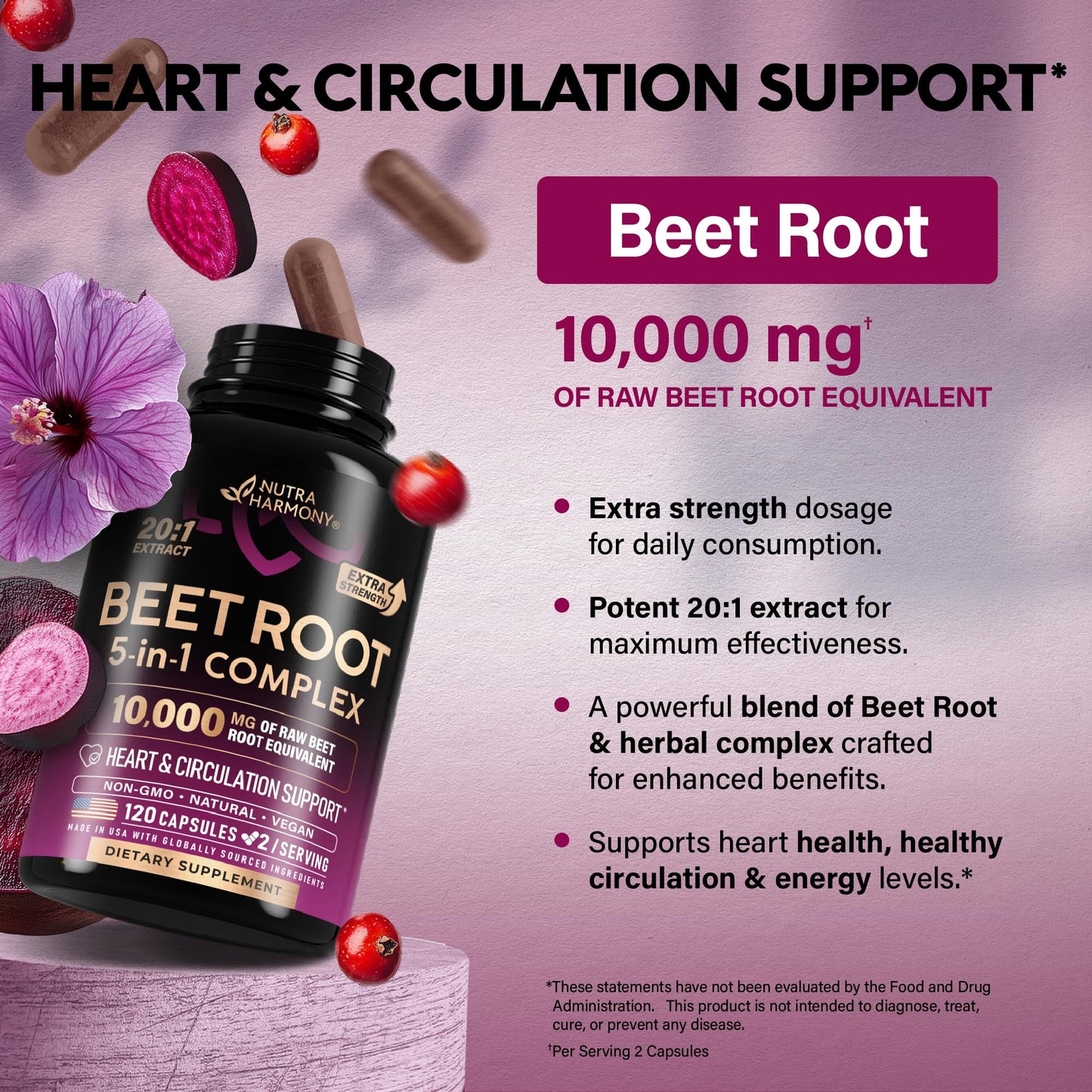 Beet Root 5-in-1 Complex Capsules - Healthy Blood Pressure Support Supplement for Heart & Circulation Support - Olive Leaf, Hawthorn Berry & Hibiscus - PrimeBioHealth - canada supplements