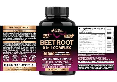 Beet Root 5-in-1 Complex Capsules - Healthy Blood Pressure Support Supplement for Heart & Circulation Support - Olive Leaf, Hawthorn Berry & Hibiscus - PrimeBioHealth - canada supplements