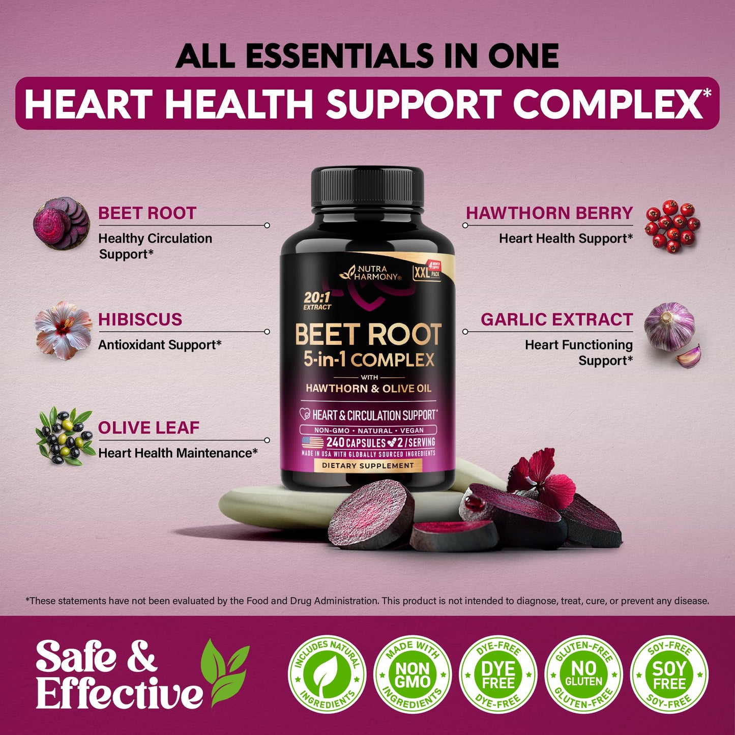 Beet Root 5-in-1 Complex Capsules - Healthy Blood Pressure Support Supplement** for Heart & Circulation Support - with Hawthorn Berry, Hibiscus & Garlic - PrimeBioHealth - canada supplements