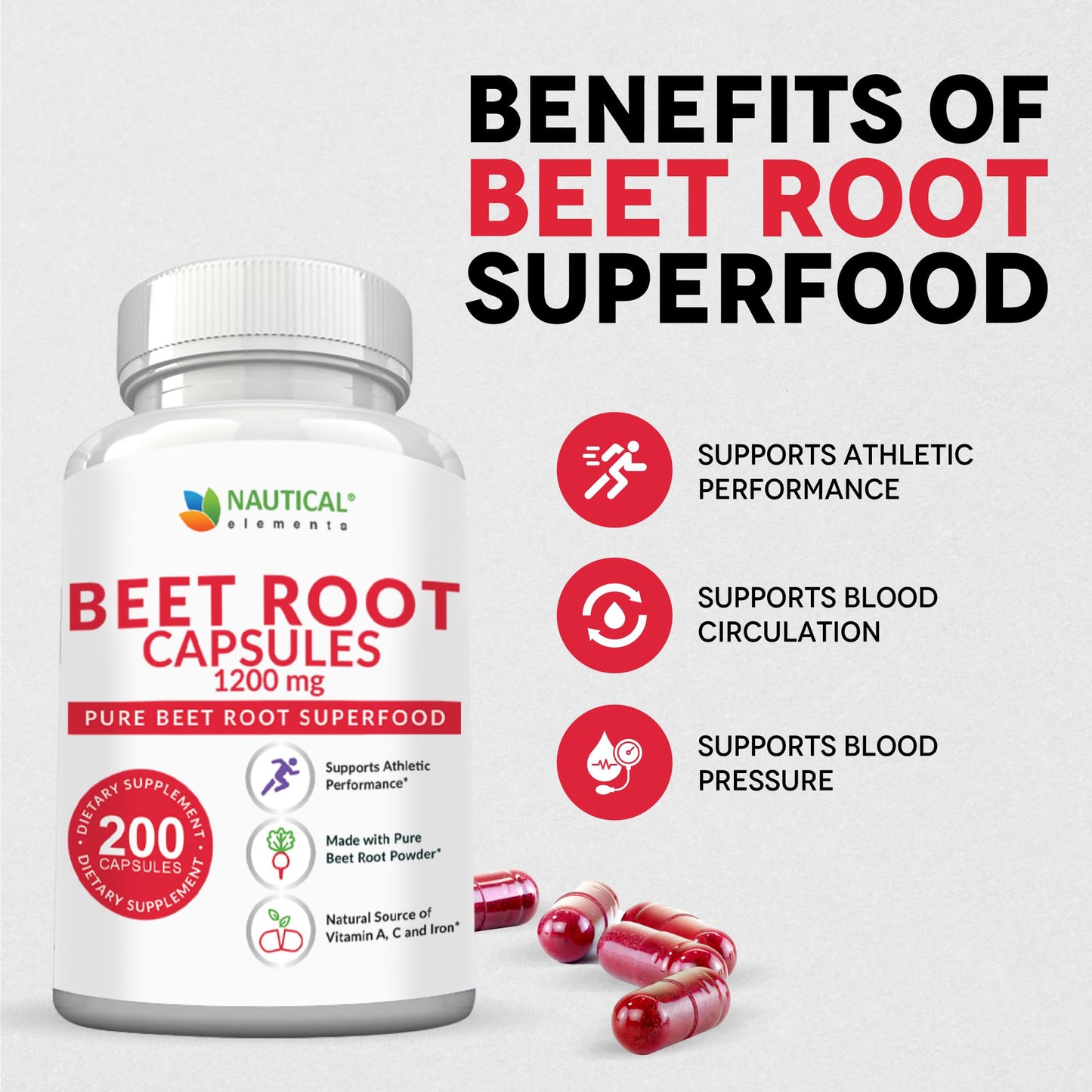 Beet Root Capsules - 1200mg Per Serving - 200 Beet Root Powder Capsules - Beetroot Powder Supports Blood Pressure, Athletic Performance, Digestive - PrimeBioHealth - canada supplements