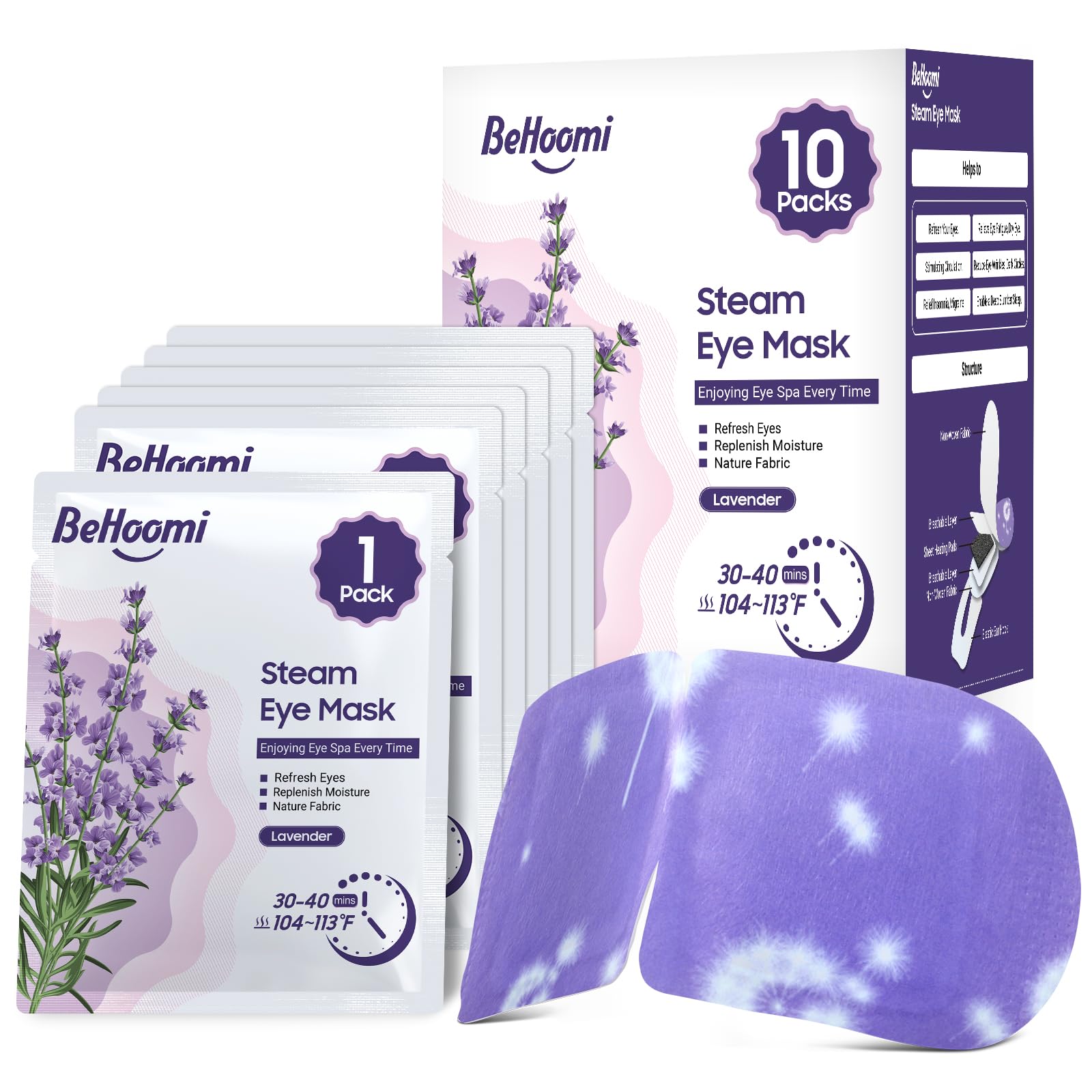 BeHoomi Steam Eye Mask, 10 Packs Heated Eye Mask, Self Heating Disposable SPA Warm Compress for Eyes Sleep Mask, Travel Essentials - PrimeBioHealth - canada supplements