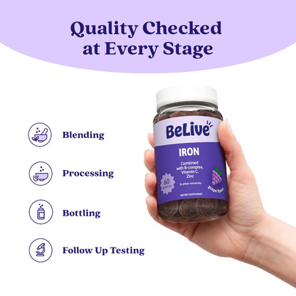 BeLive Iron Gummies - Multivitamin Supplement with Vitamin C, A, B & Zinc, Supports Blood Oxygen, Vegan Iron Supplements for Women, Men & Kids - PrimeBioHealth - canada supplements
