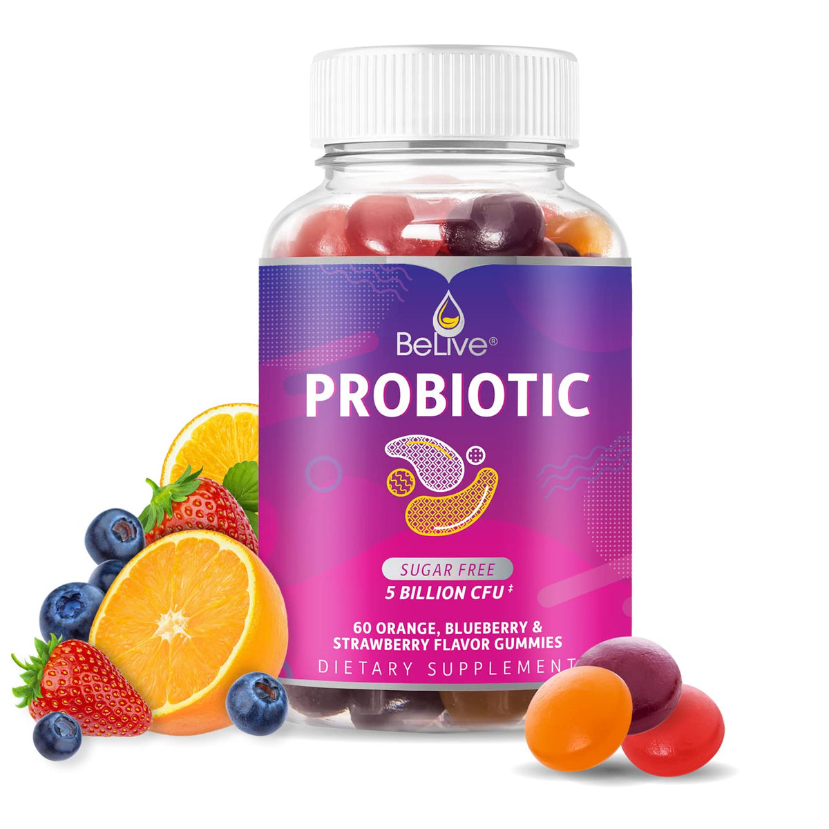BeLive Probiotic Gummies - Probiotics with 5 Billion CFUs for Digestive Health, Men, Women & Kids - for Immune Support, Sugar Free & Vega - PrimeBioHealth - canada supplements