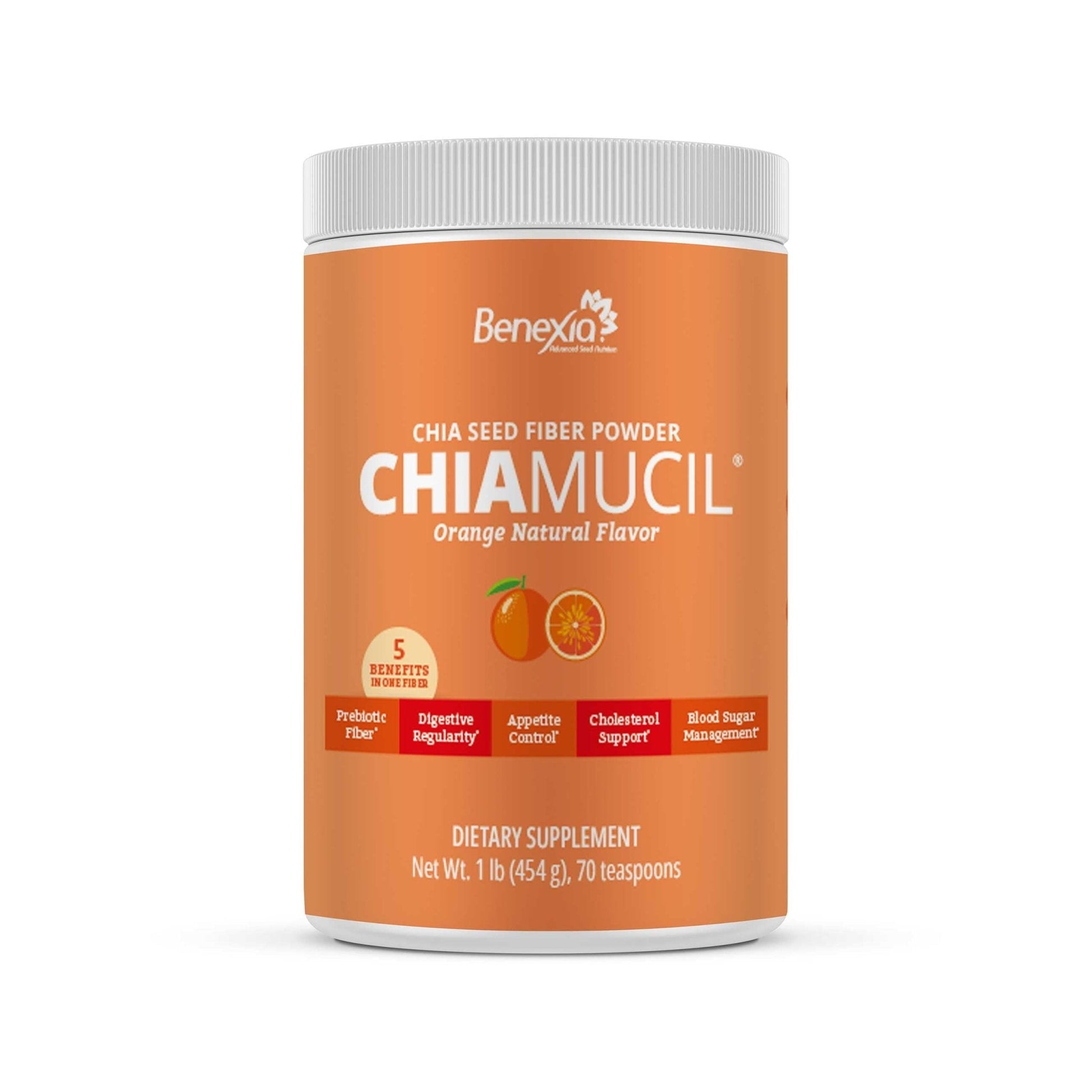 BENEXIA Chiamucil Prebiotic Fiber Supplement Powder – Chia Fiber & Chicory Root (Inulin) for Digestive Health & Appetite Control – Gluten & Sugar Free - PrimeBioHealth - canada supplements