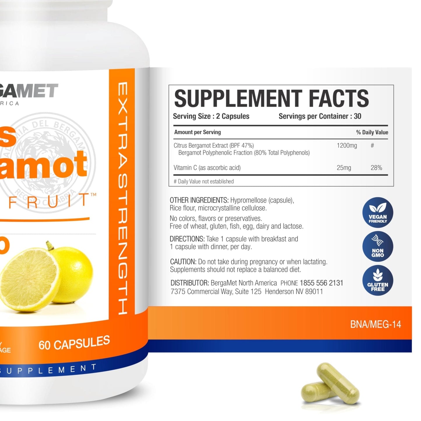 BergaMet Citrus Bergamot Supplement, 170:1 Extract, 1200mg per Serving, 80% Polyphenols, Italian Citrus Bergamot Supplement, - PrimeBioHealth - canada supplements