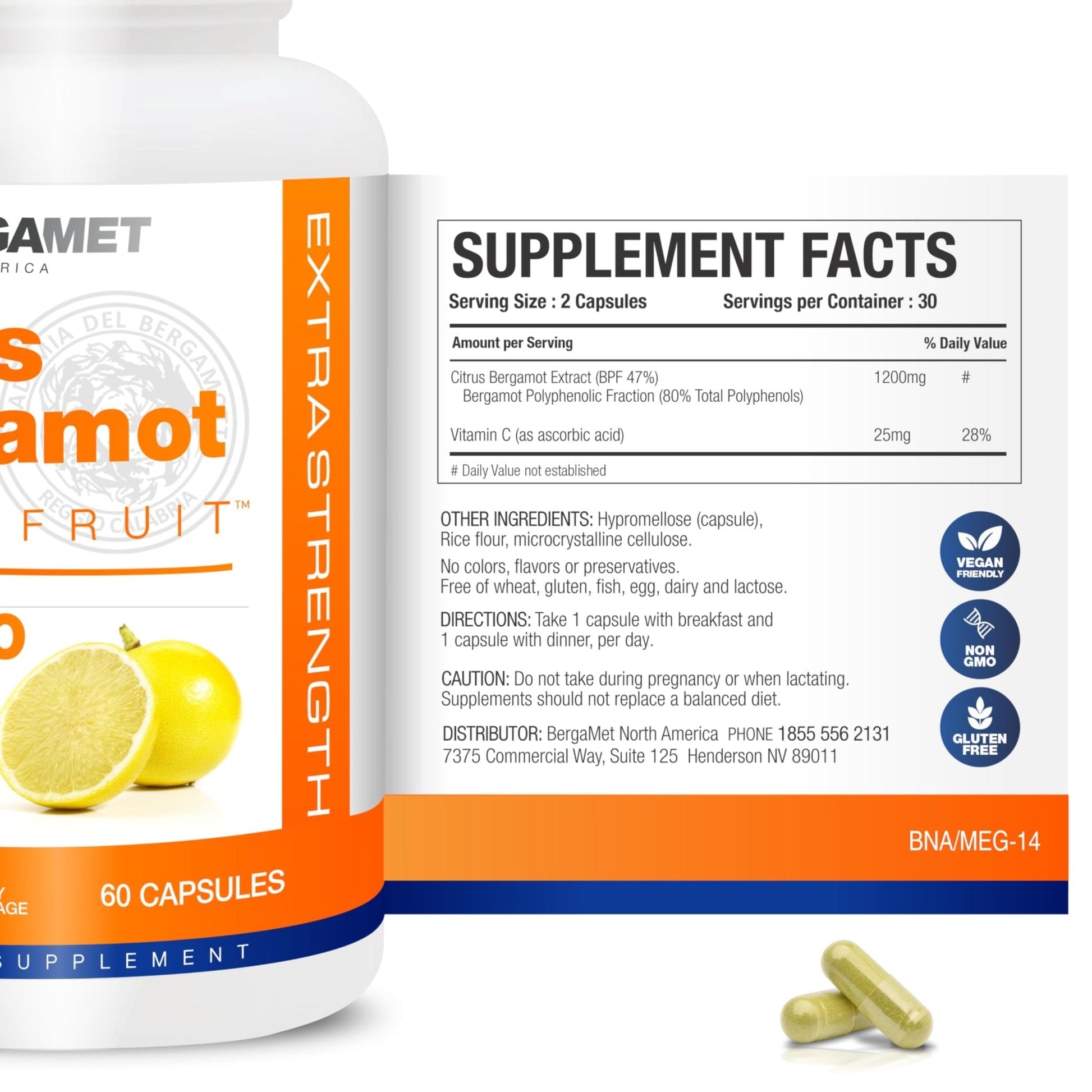 BergaMet Citrus Bergamot Supplement, 170:1 Extract, 1200mg per Serving, 80% Polyphenols, Italian Citrus Bergamot Supplement, - PrimeBioHealth - canada supplements