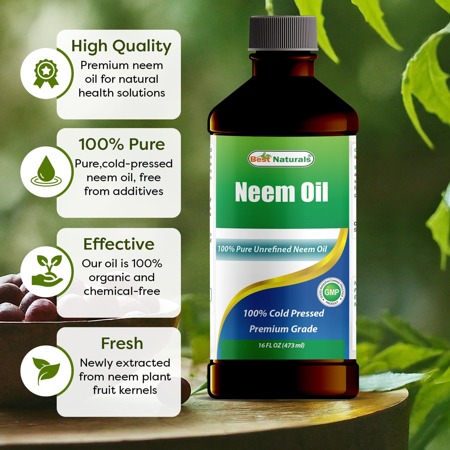 Best Naturals 100% Pure Neem Oil, 100% Cold Pressed and Unrefined - 16 OZ (1 Bottle) - PrimeBioHealth - canada supplements