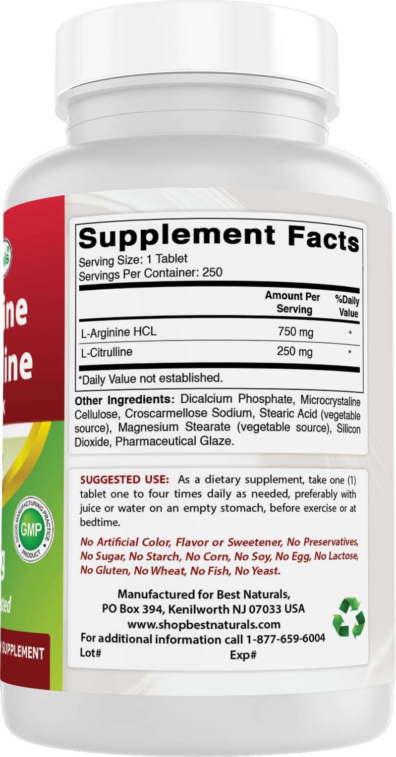Best Naturals L-Arginine L-Citruline Complex Tablets, 250 Count - PrimeBioHealth - canada supplements