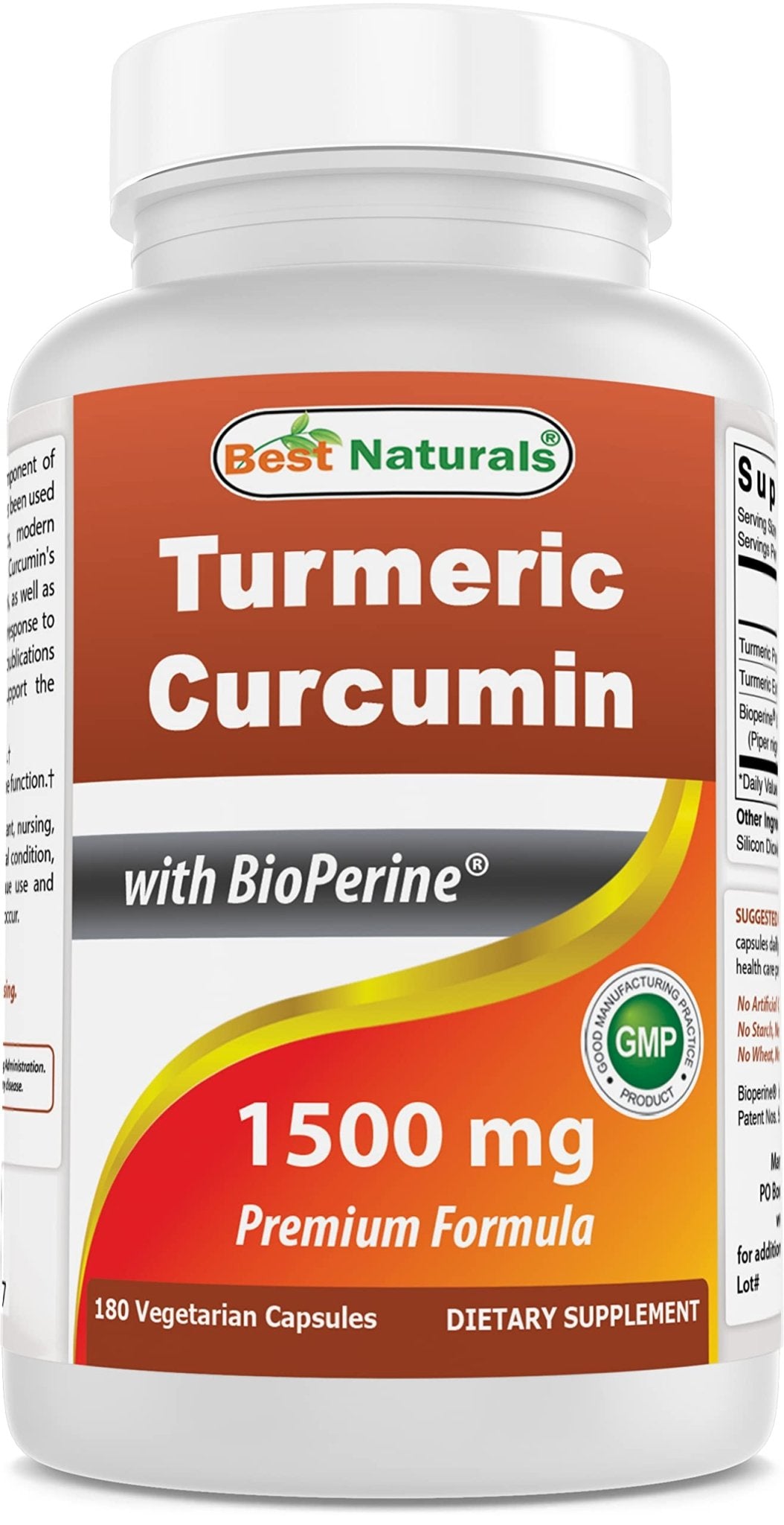 Best Naturals Turmeric Curcumin 1500mg/Serving with Bioperine - 180 Veggie Capsules - PrimeBioHealth - canada supplements